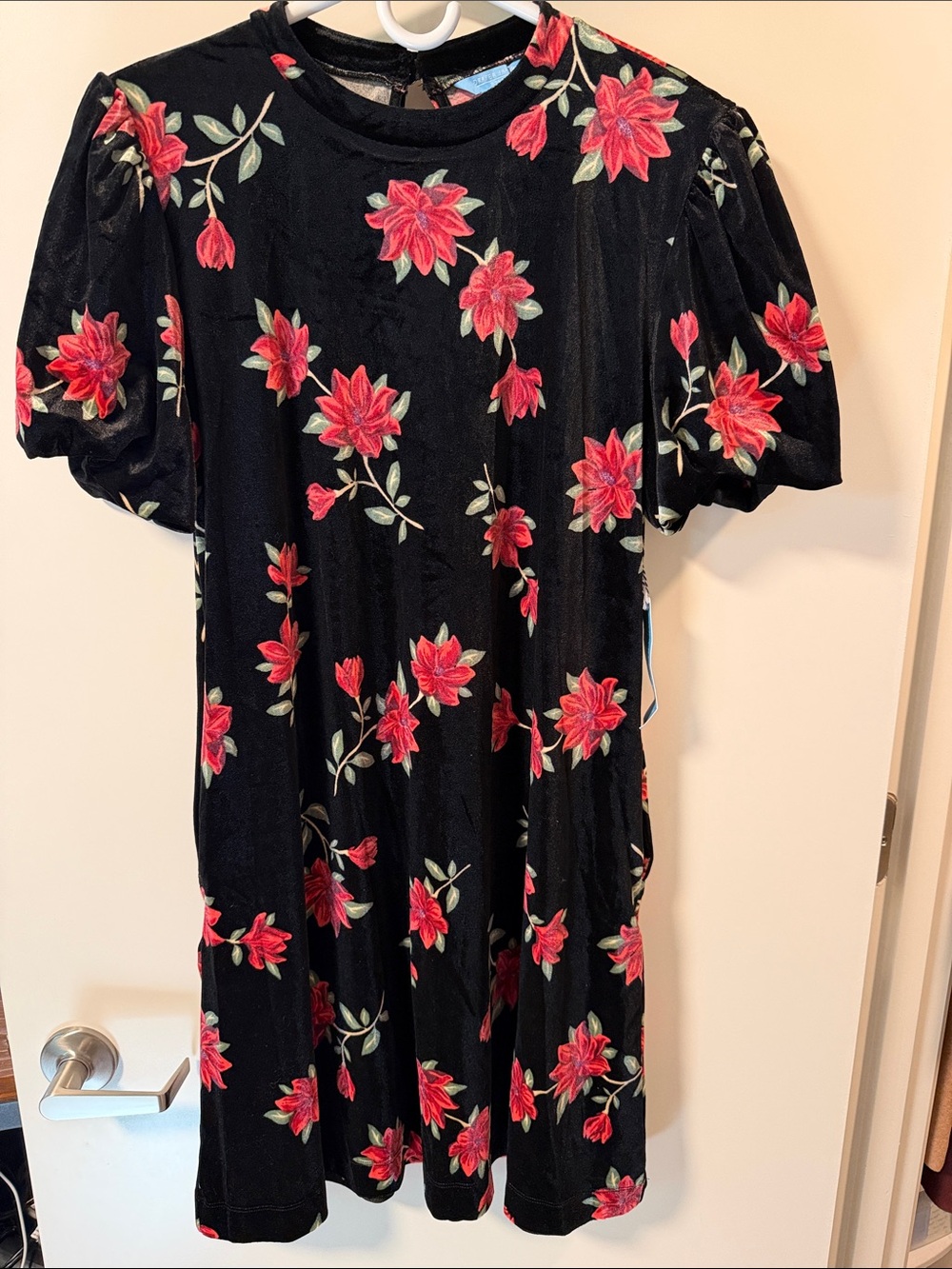 Draper James Black Mini Dress with Red Floral Print
